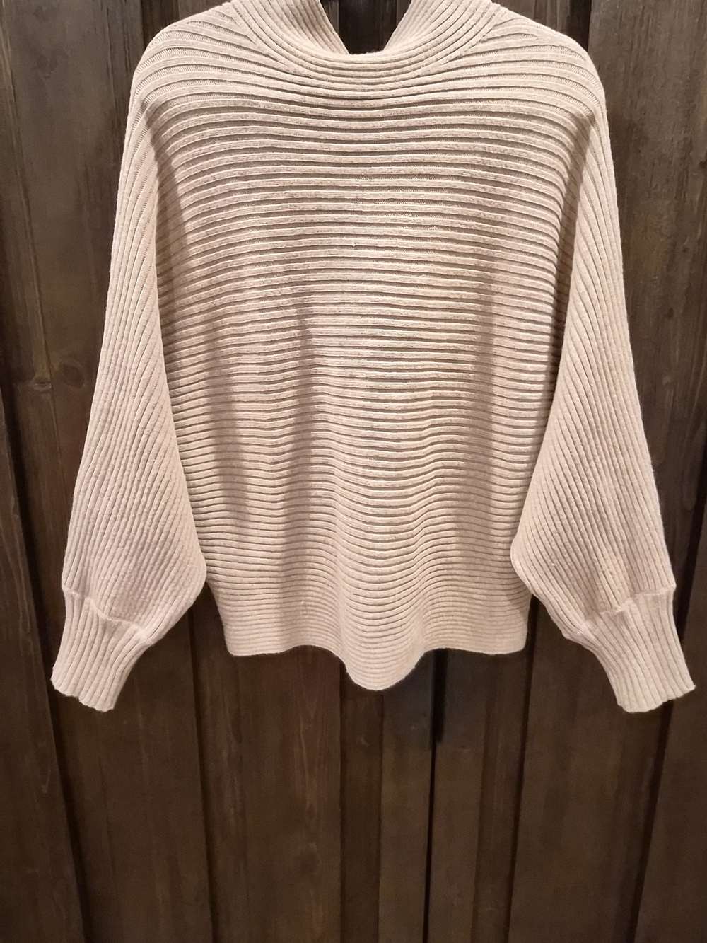 Anthropologie Ribbed Funnel Neck Sweater - Soft Beige
